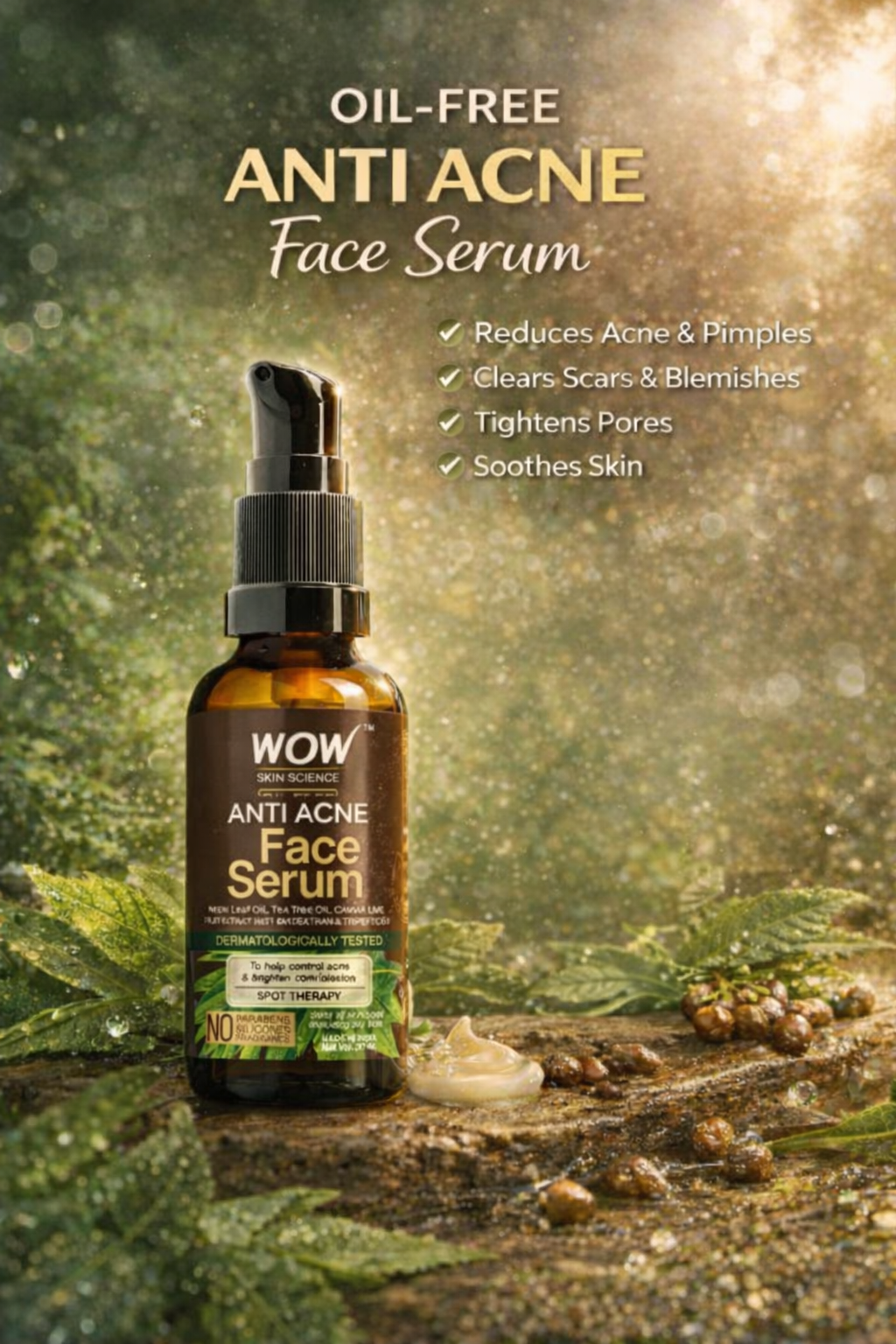 WOW Skin Science Anti Acne Face Serum | Natural Neem Leaf & Tea Tree Oil, 30 ml