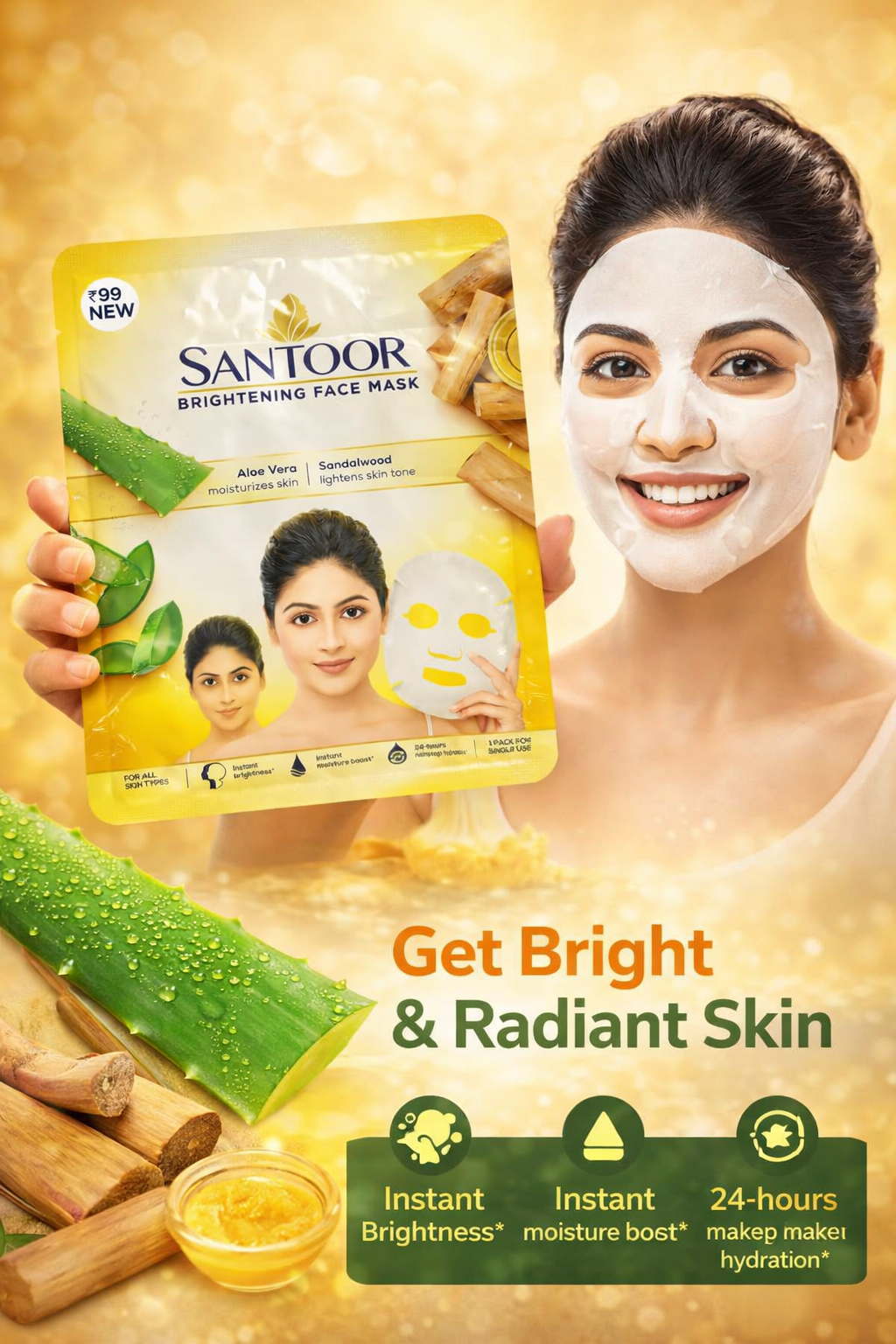 Santoor brightening face mask sheet pack of 4