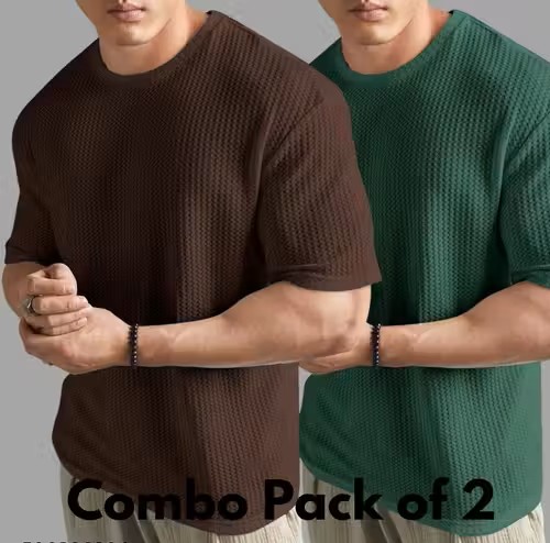 Men's Oversized Waffle Knit T-Shirt Combo Pack of 2