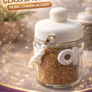 Premium Airtight Glass Spice Container with Stylish Pearl Charm Design
