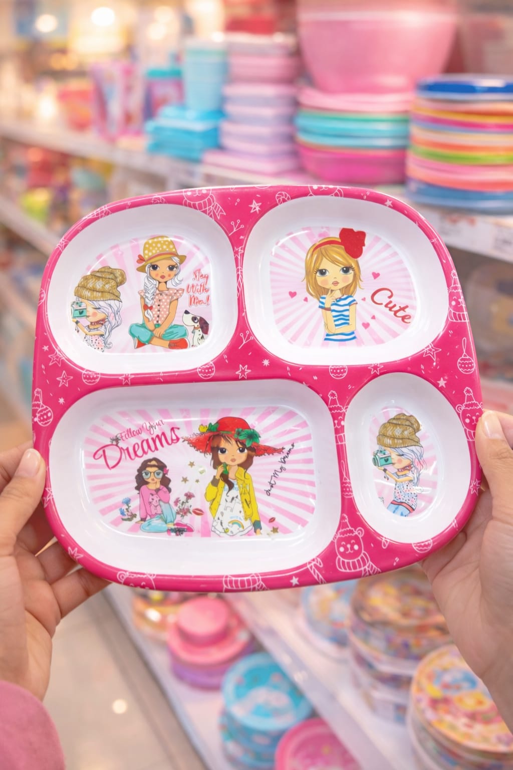 BALLED CRAFT Melamine little fairy girl rectangle kids 4 Section Plate (26×24)cm