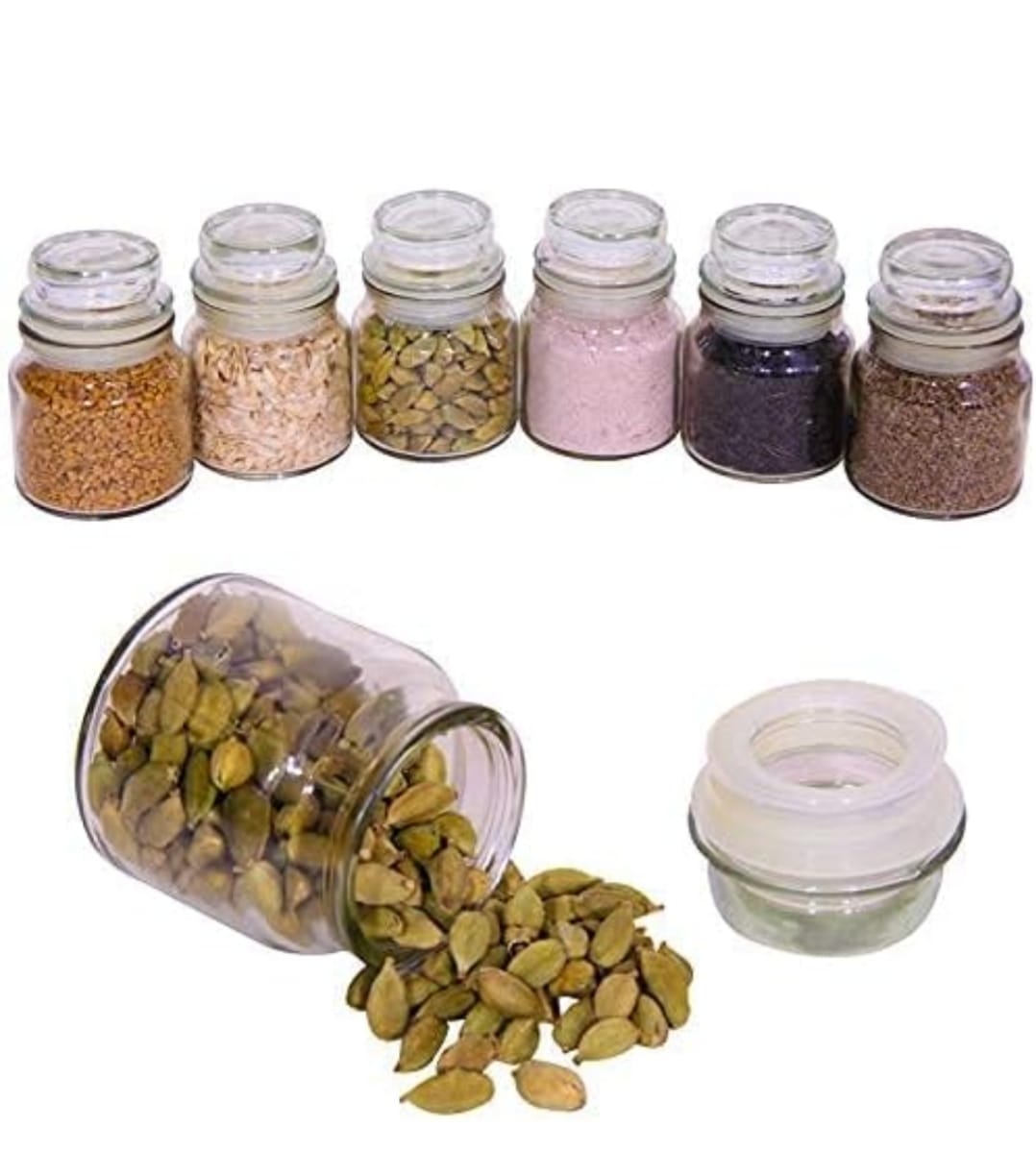 100ml Glass Storage Jar - Airtight Spice, Masala, Honey, candle Container with Rubberrized Silicone lid for kichen & Home(SET OF 6)