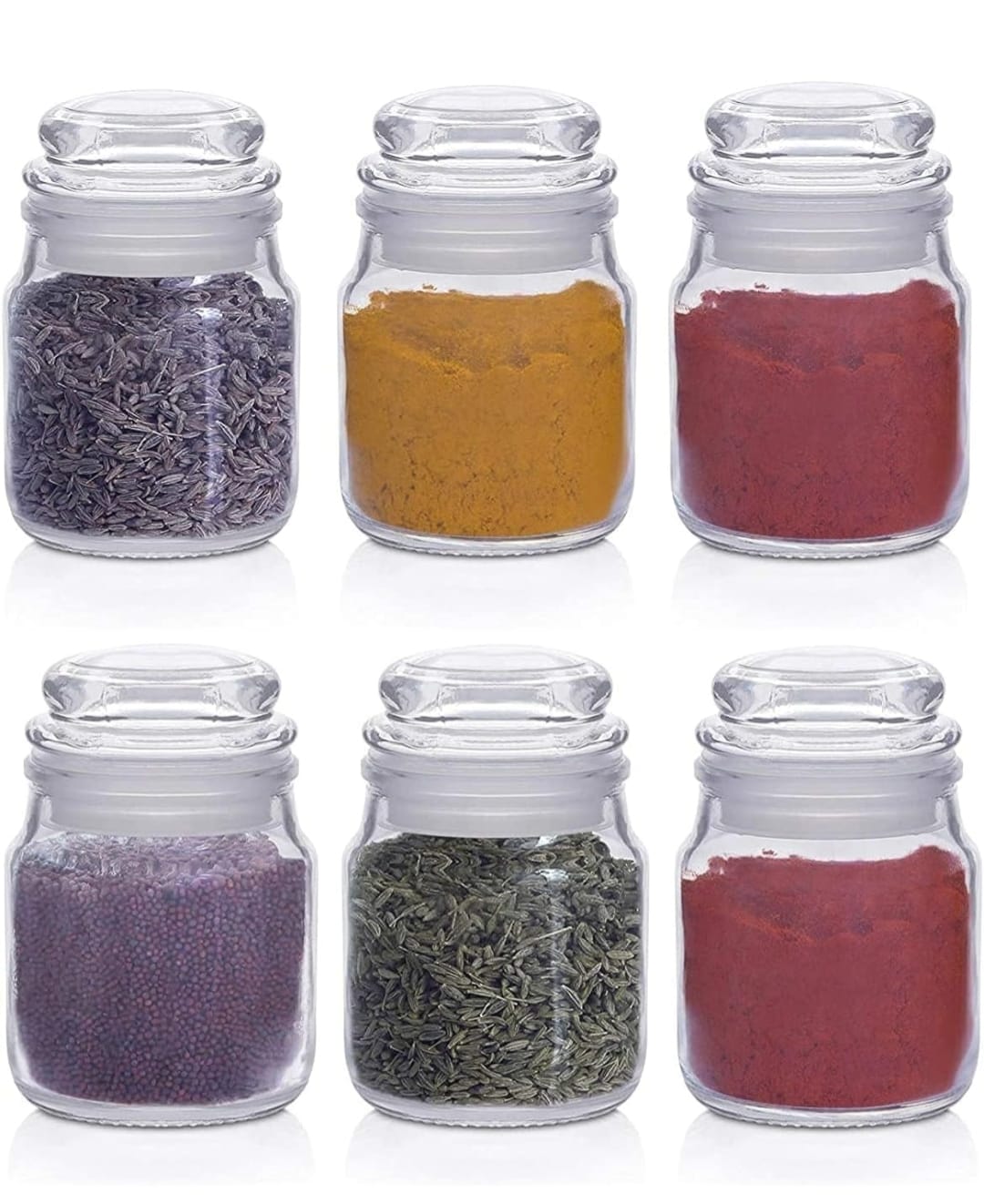 100ml Glass Storage Jar - Airtight Spice, Masala, Honey, candle Container with Rubberrized Silicone lid for kichen & Home(SET OF 6)