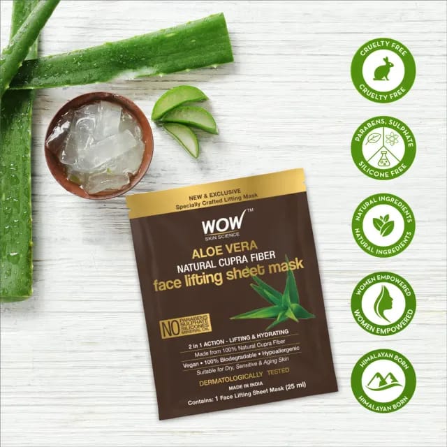 WOW Aloe Vera Sheet Mask – Vegan, Biodegradable Cupra Fiber | (25ml)