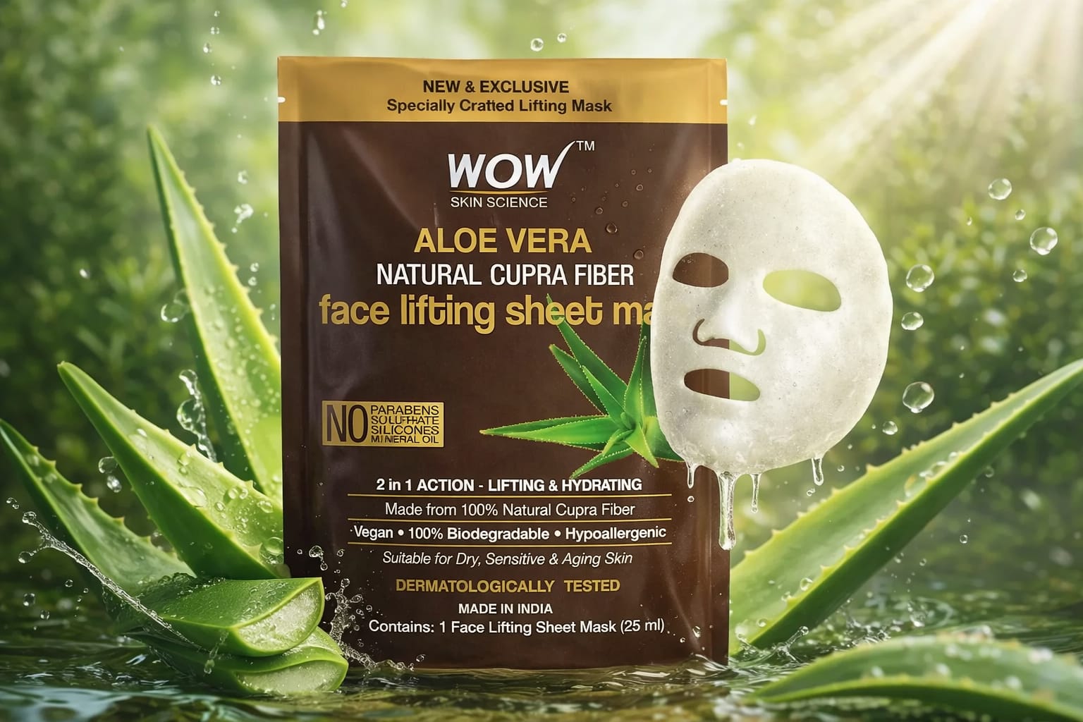 WOW Aloe Vera Sheet Mask – Vegan, Biodegradable Cupra Fiber | (25ml)